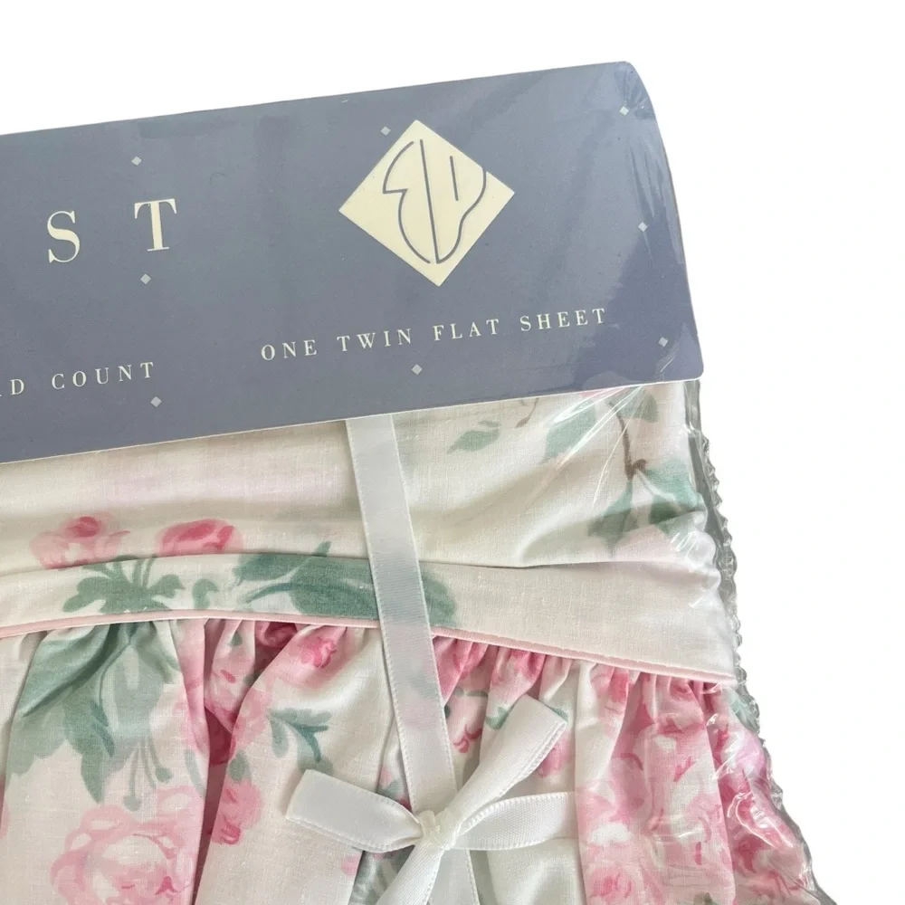 NEW Vintage Eileen West Utica Twin Flat Sheet Combed Cotton Cherry Roses Floral